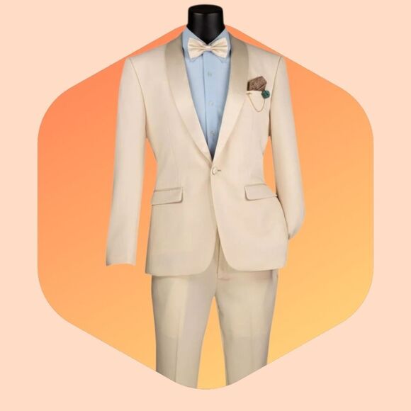 VINCI SLIMFIT 2 PIECE ONE BUTTON SHAWL COLLAR TUXEDO WITH MATCHING BOW TIE TSS-2 - Picture 2 of 3